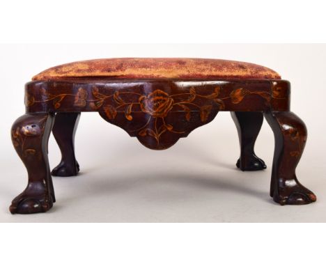 A Dutch walnut and marquetry foot stool on ball and claw feet and with floral inlay, dated to the first half of 19th century,