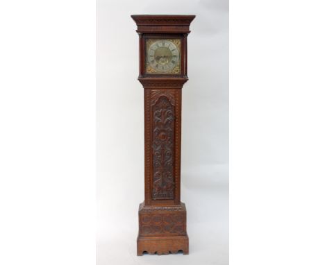 An 18th century oak longcase clock, signed David Hatfield, Bosworth, brass dial with Roman numerals, gilt spandrels, with dat