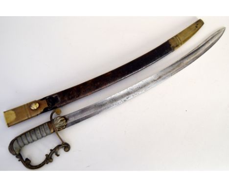 An English sword etched with a floral pattern on the blade and 'Blake Co. London' etched on the ricasso complete with a leath