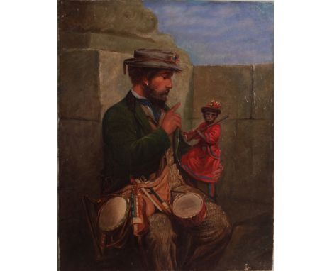 Attributed to William Holman Hunt (1827-1910, British) A Troubadour Resting with his Capuchin Monkey, 19th century, oil on ca