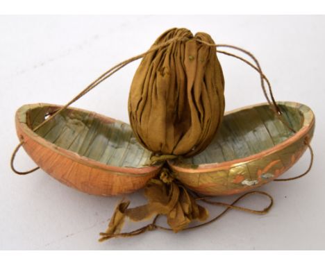 An early 19th century prisoner of war work ladies purse in the form of an egg with silk inner purse together with a 19th cent