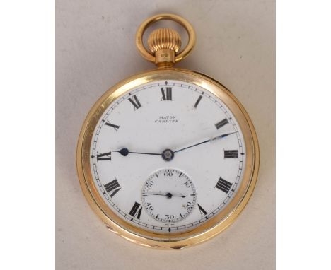 A WH Maton 18ct gold gentleman's open face pocket watch, the enamel dial with Roman numerals and subsidiary seconds dial, gol