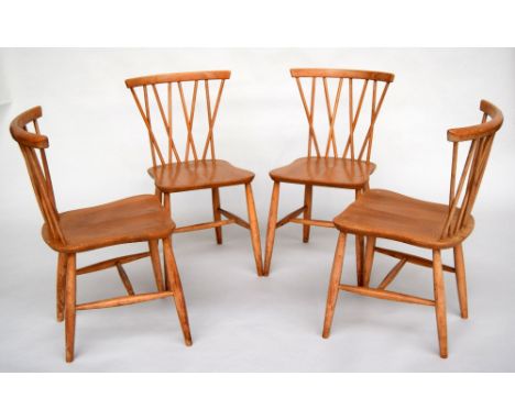 Four Golden Dawn Ercol stick back kitchen chairs with Ercol label, 75cmH each