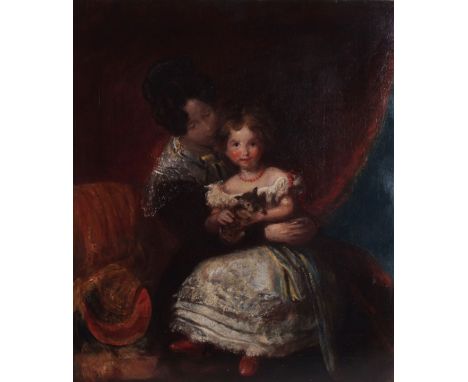 Attributed to Sir Thomas Lawrence RPA (1769-1830,British) Portrait of a Mother and Child with a Kitten, oil on canvas, 69 x 5