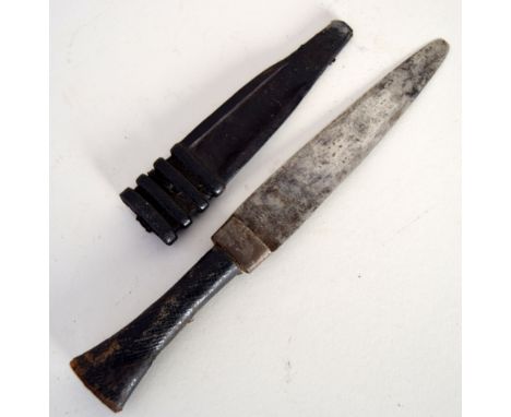 A small dagger, possibly from Southeast Asia, with black leather hilt and scabbard, 20.5cmL