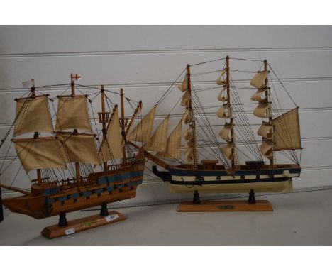 Two model tall ships HMS Ark Royal and Constitution