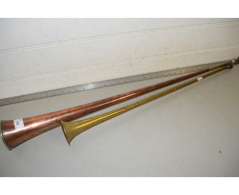 Vintage copper and a vintage brass post horn (2)