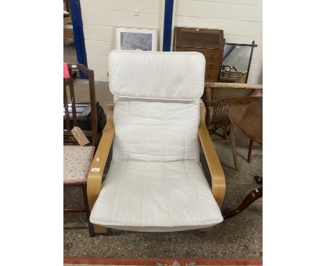 Modern light wood framed armchair