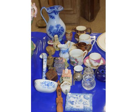 Mixed Lot: Small kitchen mould, copper lustre jugs, sauce ladle, various Meison cup and saucer (lacking handle), various othe
