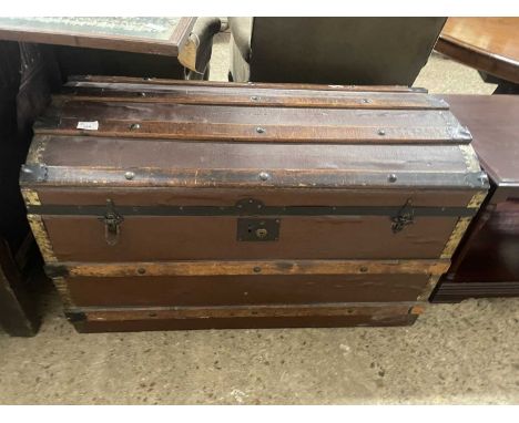 Late 19th or early 20th Century dome topped steamer trunk with wooden binding