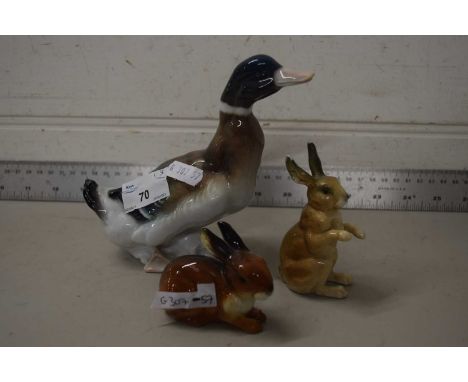 Karl Ens, model of a duck together with two further model rabbits