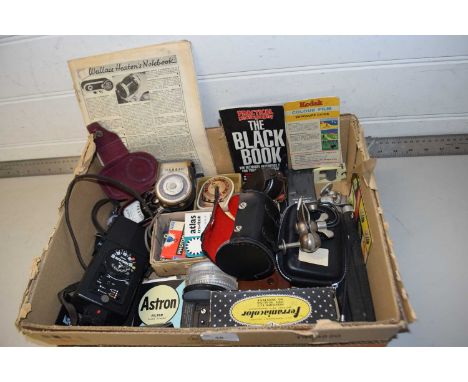 Box of various vintage camera accessories
