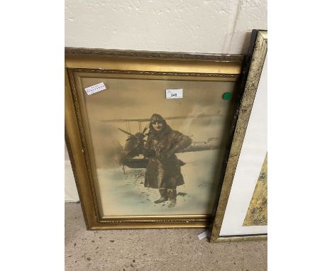 Vintage photograph of a man and bi-plane, framed and glazed