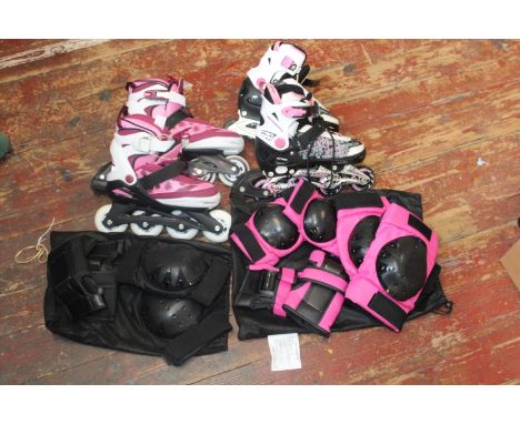 2 Pairs of Roller skates and protective pads 