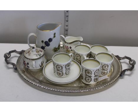 A silver plated serving tray &amp; contents quality bone china. Wedgewood &amp;  Royal Worcester 