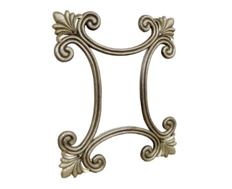 A large modern wall mirror, with oversized scroll corners and concave sided mirror plate, 142 by 168cm high.