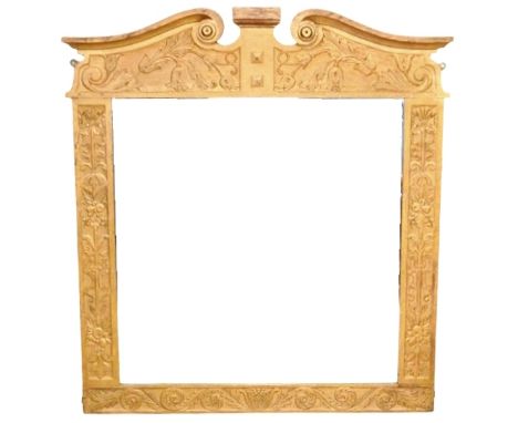 An early to mid 20th century giltwood wall mirror, with broken swan neck pediment, neoclassical foliate and floral decorated 