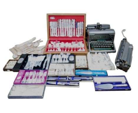 A canteen of flatware, including Arthur Price and others, together with an Imperial 66 typewriter. (2) 