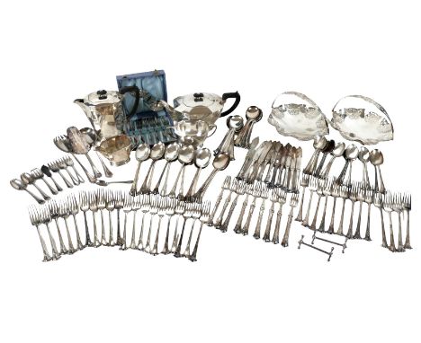 A collection of silver plated table ware, including a Victorian silver plated Mappin &amp; Webb suite of cutlery, an Art Deco