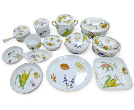 A collection of Royal Worcester dinner wares, decorated in the 'Evesham' pattern, including four lidded casserole pots, two p