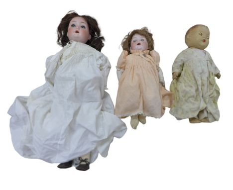 Two porcelain dolls, comprising an Armand Marseille doll in an orange dress, 40 by 20cm, and a Schoenau &amp; Hoffmeister dol