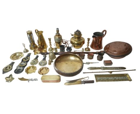 A collection of 19th century and later brass and metal wares, including a 17th century style copper and brass scribes case,17