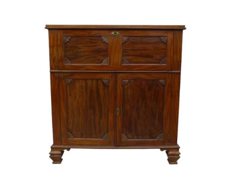 An Edwardian mahogany secretaire chest of drawers, the fall front fully fitted secretaire drawer with green leather writing s