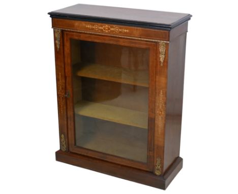 An Edwardian pier cabinet, with single glazed door, marquetry inlays, 78 by 31 by 98cm high. 