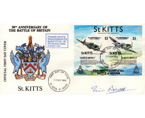 WW2 Wg Cdr Eric Barwell DFC of 264 Squadron Signed 50th Anniversary of the Battle of Britain St Kitts FDC. 18 of 30 Covers Is
