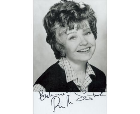 Prunella scales signed black and white photo Fawlty Towers actress. Dedicated 5. 5 x 3. 5 Inch. Good condition. All autograph