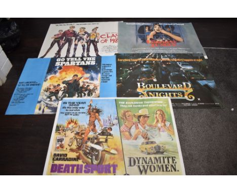 Five genuine vintage film quad posters of cult and action interest including Concrete Jungle and Class of 84