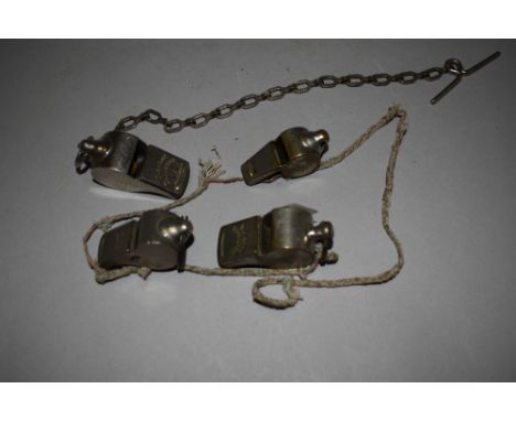 A selection of vintage whistles including GWR railway and Air ministry