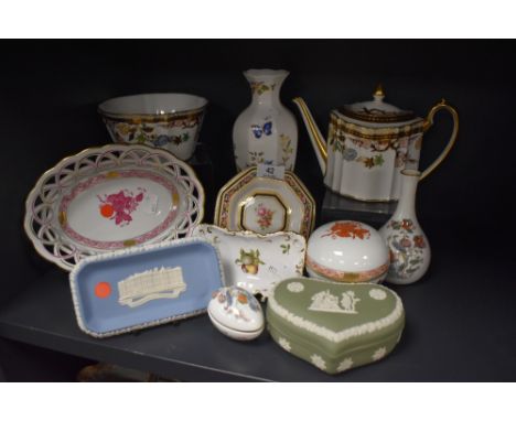 A selection of ceramics including Jasper ware and Wedgwood teapot