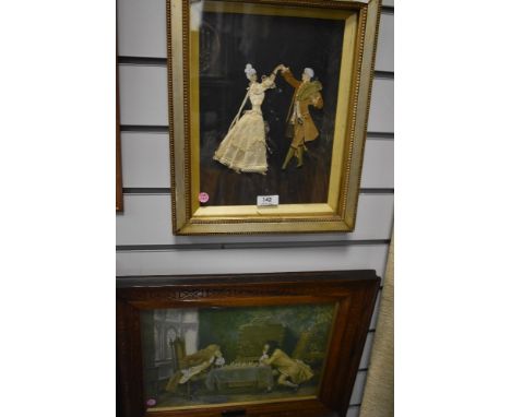 A collage style print of 18th century dancers and a similar print of chess game