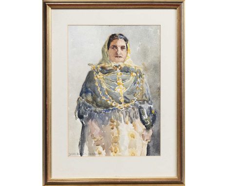 BRITISH SCHOOL, PORTRAIT OF A WOMAN watercolour on paper, signed 'Belle Skeoch Cumming'mounted, framed and under glassimage s