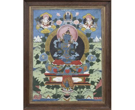 BRITISH SCHOOL, BUDDHA mixed media on canvasframed and under glassimage size 56cm x 43cm, overall size 65cm x 52cm