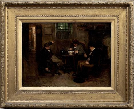 GEORGE OGILVY REID RSA (SCOTTISH 1851 - 1928), TAVERN SCENE oil on canvas, signed, titled indistinctly versoframedimage size 