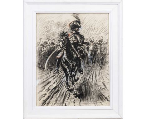 CARAN D 'ACHE (RUSSIAN/FRENCH 1858 - 1909), THE CHARGE  mixed media on paper, signedframed and under glassimage size 59cm x 4
