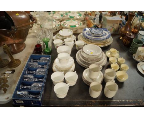 A glass cordial set (AF), various other glassware, Windsor bone china teaware, Poole pottery dinner and teaware etc.