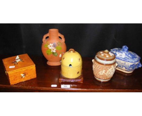 A Doulton Lambeth tobacco jar and cover, together with other collectable ceramic ware