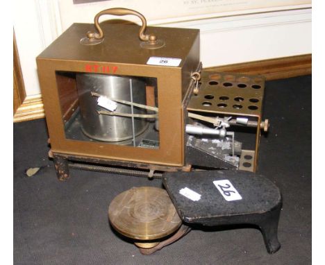 A vintage thermograph in metal case, together with a microscope slide preparation turntable