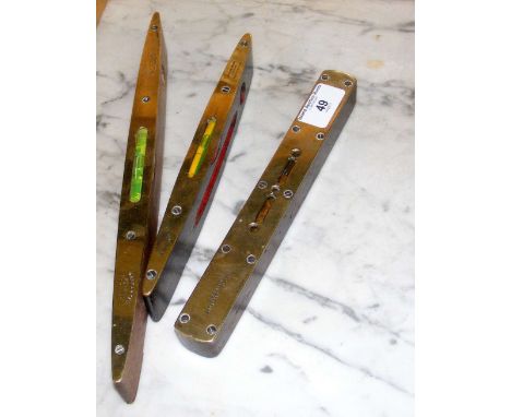 Vintage wooden and brass mounted spirit level by Rabone & Sons, together with two others