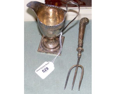 Silver cream jug, together with toasting fork