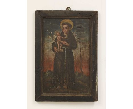 An icon of St Joseph,18th century, the subject with flowering lily,inscribed in German verso, oil on panel,38 x 26cmProvenanc