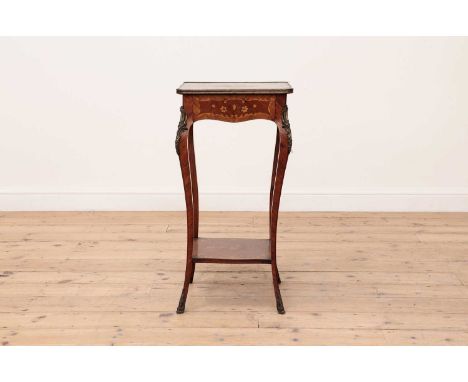 A French Transitional-style marquetry table,20th century, with floral marquetry decoration, the single drawer and undertier r