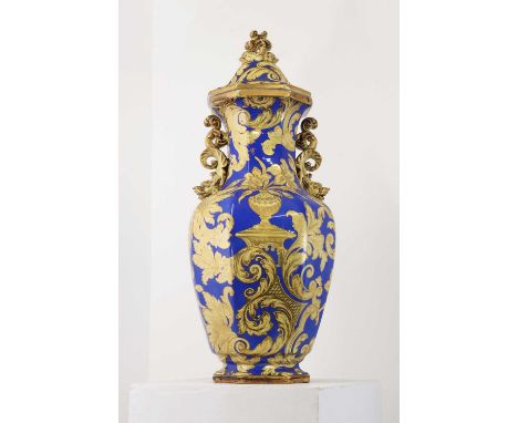 A large ironstone pottery vase and cover,in the manner of Morley Ashworth, c.1850-1862, of octagonal form, the cover with a d