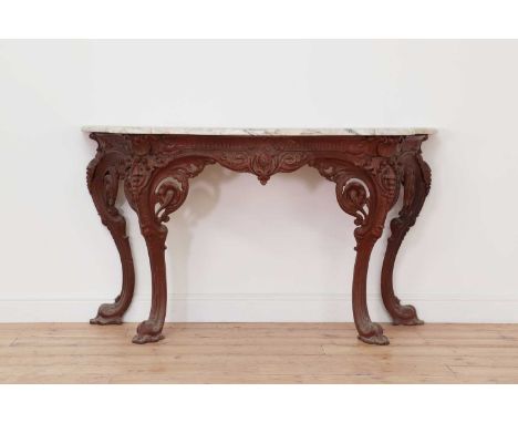 A Coalbrookdale Iron Foundry cast iron console table,second half of the 19th century, with serpentine, grey-veined white marb