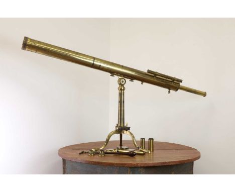 A 3in lacquered brass refracting library telescope,by Robert Banks, early 19th century, with a 43in (109cm) two-part main tub