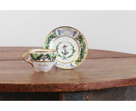 An important Paris porcelain cup and saucer from Nelson's 'Baltic Service',c.1802, each decorated with a border of oak leaves