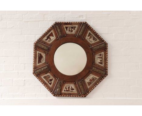 A rosewood, fruitwood, tortoiseshell, and bone inlaid brazier panel,late 17th century, Spanish, octagonal, with later inset c